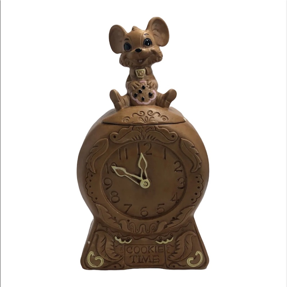 {TWIN WINTON} Vintage Cookie Jar Mouse on Clock 🕰 EUC 1960’s Cookie Time SIGNED